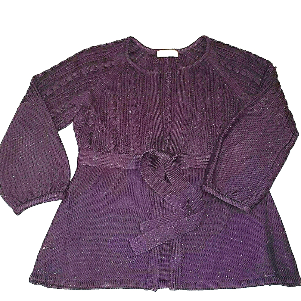 CALVIN KLEIN Sweater Cardigan. Dark purple with sparkles, tie front. Sz M